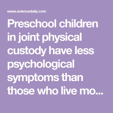 Preschool children in joint physical custody have less psychological symptoms than those who live mostly or only with one parent after a separation. In a new study of 3,656 children, researchers show that 3–5-year-olds living alternately with their parents after a separation show less behavioral problems and psychological symptoms than those living mostly or only with one of the parents. Kids Of Divorced Parents Quotes, Telling Kids About Divorce, My Parents Are Getting Divorced, Children Of Divorce, Parenting After Separation, Divorce While Pregnant, A Separation, Divorce And Kids, Preschool Kids