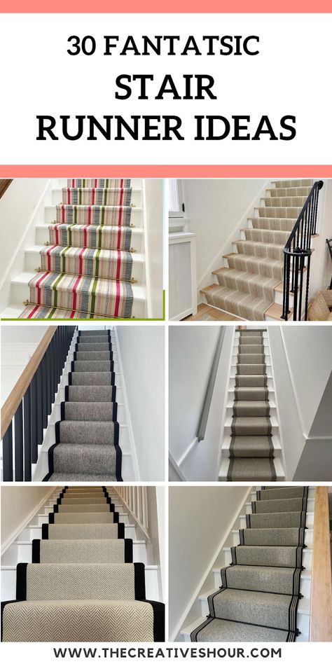 30 Best Stair Runner Ideas For a Quick Staircase Transformation Refinish Staircase, Painted Steps, Stair Runner Ideas, Staircase Carpet Runner, Stairway Carpet, Patterned Stair Carpet, Tesla Free Energy, Striped Stair Runner, Diy Staircase Makeover