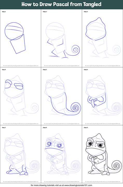 How to Draw Pascal from Tangled (Tangled) Step by Step | DrawingTutorials101.com Tangled Drawings Easy, Rapunzel Sketch, Disney Drawing Tutorial, Tangled Flower, Disney Drawings Sketches, Drawing Sheet, Disney Rapunzel, Disney Tangled, Cartoon Movies