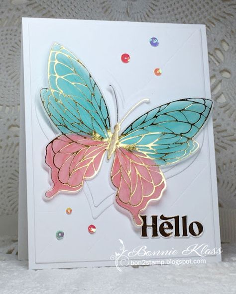 Stamping with Klass: More Foiled Butterflies Pink Fresh Butterflies, Glimmer Foil Cards, Pinkfresh Butterflies, Butterfly Cards Ideas, Cards With Butterflies, Butterfly Cards Handmade, Butterfly Birthday Cards, Pinkfresh Studio, Card Decoration