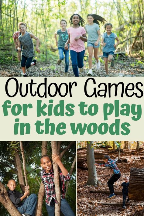 Best outdoor games for kids to play in the woods! No supply Outdoor Games for Kids to play in the woods. Outdoor games for parties, large groups of kids. Outdoor games and activities for kids of all ages from kids through to toddlers! Outdoor Kids Party, Team Games For Kids, Nature Based Preschool, Nature Games, Outdoor Learning Activities, Summer Camp Games, Forest School Activities, Outside Games, Farm School