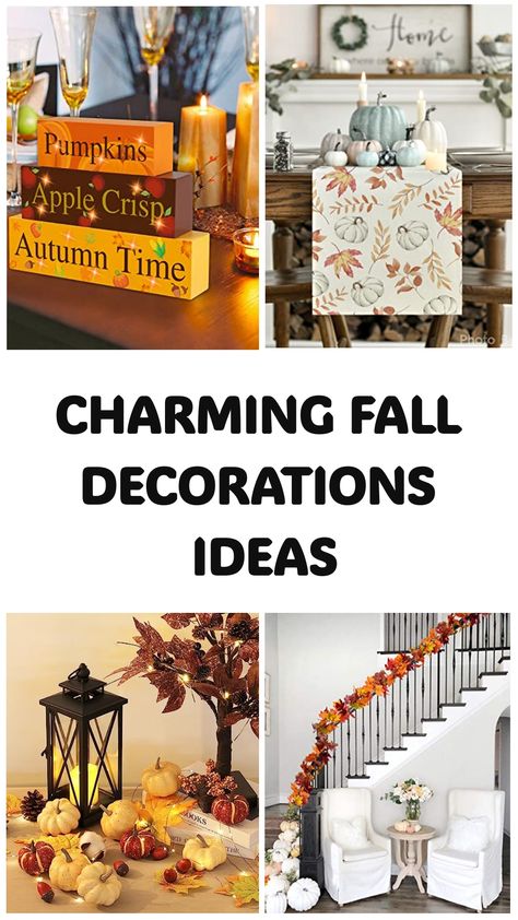 Charming fall decorations including lit candles, pumpkins, and autumn-themed table runners and garland. Fall Decorations Ideas, Autumn Decorations Indoor, Holiday Decor Thanksgiving, Fall Pumpkin Decor, Fall Artwork, Holiday Decor Halloween, Cozy Fall Decor, Kitchen Rugs And Mats, Fall Decor Ideas