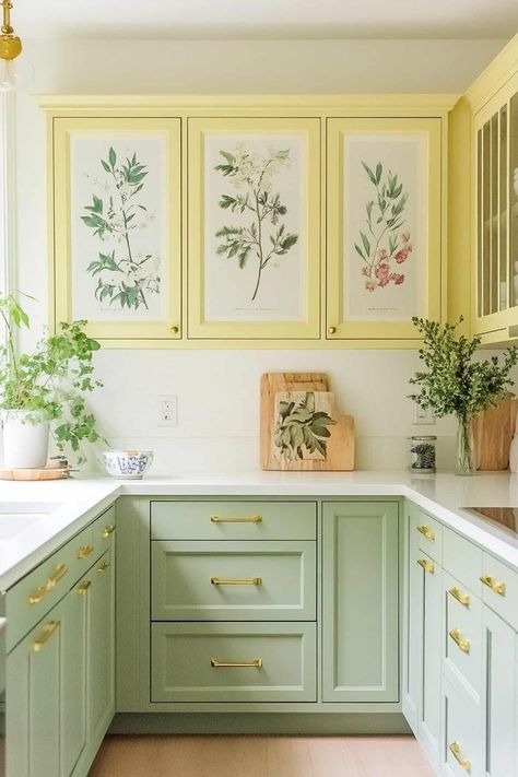 Alt tag: Bright sage green kitchen featuring yellow accents, stylish cabinetry, and natural light. Yellow And Sage Kitchen, Sage And Yellow Kitchen, Yellow And Green Kitchen, Green And Yellow Kitchen, Bright Sage Green, Sage Green Kitchen Walls, Sage Green Kitchen Ideas, Sage Green Kitchens, Sage Green And Yellow