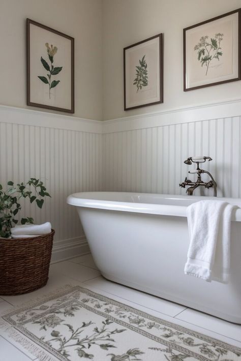 12 Cottage Bathrooms: Simple Yet Stylish Decor - My Decor Inspo Country Bathroom Ideas Farmhouse, White Beadboard Bathroom, White Cottage Bathroom, Cottage Bathroom Inspiration, Modern Cottage Bathroom, Rustic Farmhouse Bathroom Ideas, Minimal Bathroom Design, Inviting Bathroom, Cottage Bathrooms