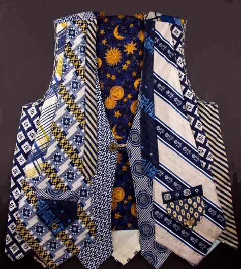 Vest from recycled ties - Recycled Wearable Art by Nancy Smeltzer Vest Made From Ties, Tie Projects, Ropa Upcycling, Necktie Crafts, Tie Ideas, Tie Vest, Old Ties, Gilet Crochet, Tie Quilt