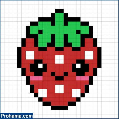 Easy Pixel Art Strawberry, Pixel Strawberry, Strawberry Perler, Pixel Art Strawberry, Strawberry Pixel Art, Pixel Art Fruit, Strawberry Grid Pattern, Crochet Grid Patterns Strawberry, Strawberry Milk Pixel Art