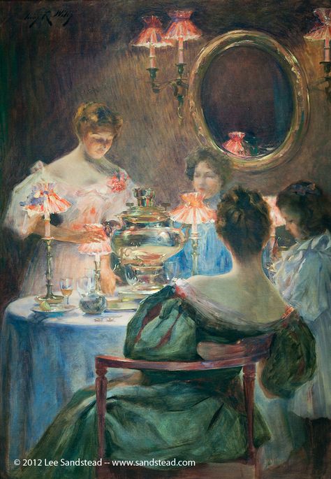 Gilded Age elite society women, were exposed to international culture, as depicted here drinking their tea, from Russia. ~ Artist, (American) Irving R. Wiles (1861- 1948) - "Russian Tea", c.1896. (Smithsonian American Art Museum) ~~ {cwl} Alexander Scriabin, Russian Tea, Rennaissance Art, Tea Art, Old Paintings, Arte Popular, Classical Art, Ethereal Art, Old Art