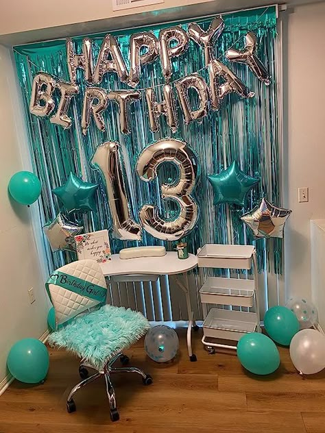 13rh Birthday Ideas, 13 Party Decorations, Themes For 13th Birthday Party, 13 Birthday Decor, Teal Blue Birthday Party Ideas, Birthday Theme Ideas 13, 13 Bday Party Ideas Girls 13th Birthday, Things To Do For 13th Birthday, Preppy Blue Birthday Party