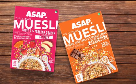 ASAP_MUESLI_PACKAGE DESIGN on Behance Muesli Packaging Design, Muesli Packaging, Shelves Decor, Organic Packaging, Nut Granola, Appartment Decor, Cereal Bars, Pouch Packaging, Graphic Design Product