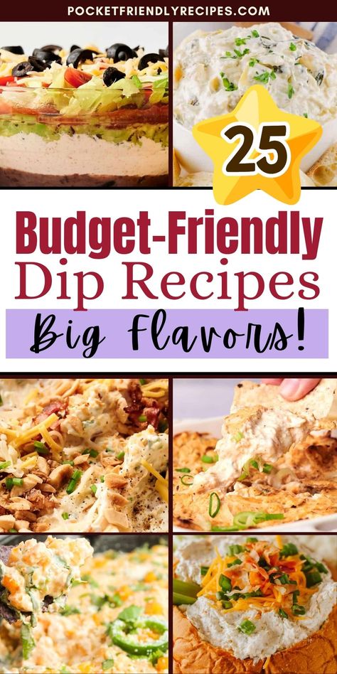 Looking for the best dip recipes? These 25 incredible dips are perfect for any occasion, from game day parties to potlucks. Whether you're hosting a football gathering, tailgating, or planning a Super Bowl party, these crowd-pleasing dips are a must-try! With easy-to-make recipes using simple ingredients, you'll find everything from creamy Spinach Artichoke Dip to spicy Buffalo Chicken Dip and classic 7 Layer Dip. These homemade dips will be the highlight of your party food spread. Save this list for your next event! Creamy Spinach Artichoke Dip, Spicy Buffalo Chicken Dip, Easy Dip Recipes, Recipes For Game Day, Best Dip Recipes, 7 Layer Dip, Party Food Spread, Best Dip, Spicy Buffalo Chicken