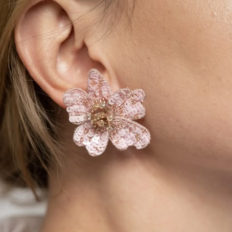 Pink Peony Studs – Vani Trapani Flower Hair Accessories Wedding, Pink Peony, Embroidery Jewelry, Flower Hair Accessories, Stud Earrings For Women, Western Jewelry, Beading Tutorials, Online Earrings, Pink Peonies