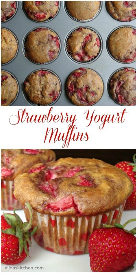 Assorted Muffins, Simple Brunch Recipes, Strawberry Yogurt Muffins, Recipes Greek Yogurt, Summer Brunch Recipes, Yogurt Muffin, Sunday Brunch Ideas, Simple Brunch, Greek Yogurt Muffins