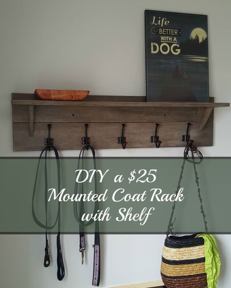 Diy Shelf With Hooks Entry Ways, Diy Coat Hooks With Shelf, Mounted Coat Rack Entryway, Farmhouse Coat Rack With Shelf, Farmhouse Coat Hooks Entrance, Coat Rack With Shelf Diy, Hallway Coat Hook Ideas, Entry Way Shelf And Hooks, Diy Wall Coat Rack With Shelf