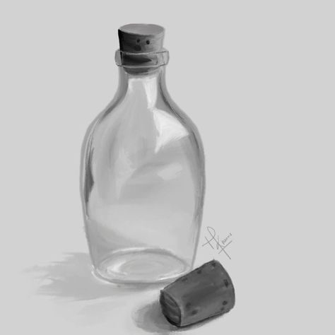 Still Life Illustration Made on Photoshop Using Brush Tool #Illustration #stilllife #photoshop #shading #bottle #stilllifeillustration Bottle Still Life Drawing, Tool Illustration, Still Life Illustration, Life Illustration, Shadow Drawing, Bottle Drawing, Illustration Work, Still Life Drawing, Blue Roses