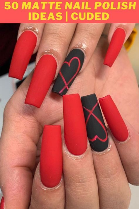 Red Matte Nails, Valentines Nail Art Designs, Matte Acrylic Nails, Vday Nails, Valentines Day Nails, Nails Valentines, Red Valentine, Valentine Nail Art, February Nails