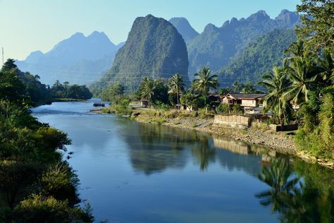 Landscape near Vang Vieng, Laos | by CortoMaltese_1999 Vang Vieng, Laos Travel, Natural Cave, Aerial Video, Vientiane, Kunming, Guilin, Luang Prabang, Phnom Penh