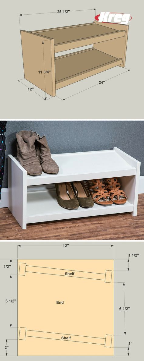 Shoes can quickly pile up, causing unnecessary clutter in the closet. Here’s a simple two-tier shoe organizer that keeps several pairs of shoes tidy and visible. It’s a quick and easy project that you’ll use every day. Over Door Shoe Rack, Shoe Rack Plans, Diy Shoe Rack Ideas, Shoe Rack Ideas, Shoe Organization Diy, Diy Shoe Storage, Wood Shoe Rack, Room Storage Diy, Diy Shoe Rack