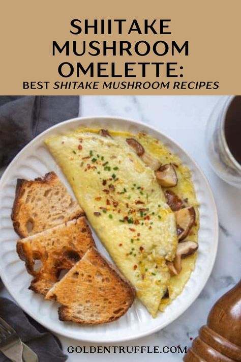 This Shiitake Mushroom Omelette is the best shitake mushroom recipes to try at home as healthy breakfast idea! This shiitake mushroom omelette has a delicious mix of mushrooms, cheese, and a little kick of spice to get you going. The rich flavors of the omelette served with toast, salad, hashbrowns or any of your favorite morning sides are a great way to start your day. #ShiitakeRecipes #HealthyBreakfast Shitake Mushroom Recipes, Mushroom Omelette Recipe, Shiitake Recipes, Shiitake Mushrooms Recipes, Omelette Recipes, Banana Breakfast Recipes, Mushroom Breakfast, Mushroom Omelette, Aip Breakfast