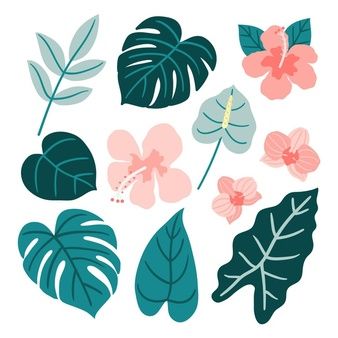 Hierbas realistas dibujadas a mano y flores silvestres vector gratuito | Vector Gratis Tropical Flowers Illustration, Leaf Collection, Floral Vector, Plant Vector, Flower Icons, 강아지 그림, Collection Design, Tropical Flower, Flower Doodles