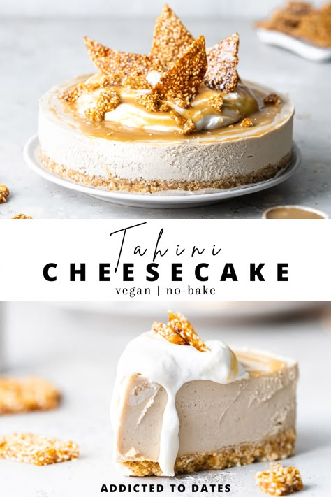 Vegan Creme Caramel, Tahini Cheesecake, Tahini Dessert Recipes, Sesame Cheesecake, Tahini Dessert, Tahini Cake, Sesame Brittle, Tahini Caramel, Sesame Cake