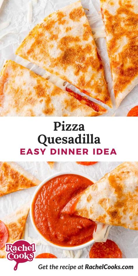 This pizza quesadilla recipe is every busy parents' dream! A kid-friendly lunch or dinner option filled with melty mozzarella, pizza sauce, and pepperoni, this easy recipe is ready to be devoured in just 10 minutes. Pepperoni Quesadilla, Pizzadilla Recipe, Pizza Quesadilla, Easy Quesadilla, Homemade Pepperoni Pizza, Mozzarella Pizza, Pizza Lunch, Quesadilla Recipe, Easy Meals For Two