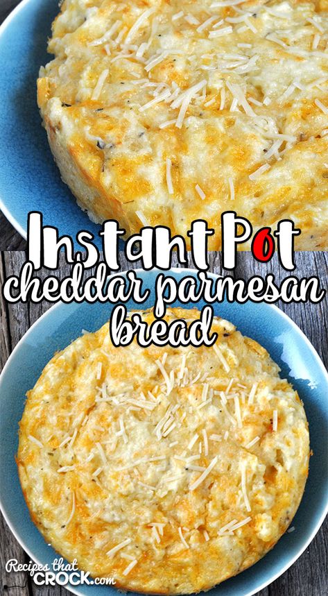 This Instant Pot Cheddar Parmesan Bread recipe makes having homemade bread as a side a snap! It is savory and cooks in just 14 minutes! You're gonna love it! Instant Pot Garlic Bread, Instapot Meals For One, Instant Pot Bundt Pan Recipes, Instant Pot Recipes Bread, Ninja Foodi Bread Recipes, Instapot Recipes Easy, Insta Pot Recipes Easy, Instant Pot Sides, Instant Pot Baking