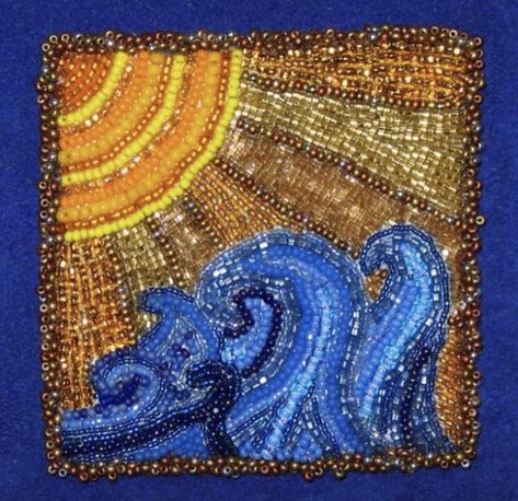 Abstract Bead Embroidery, Beaded Paintings, The Sun Will Shine Again, Stitch Beads, Sea Glass Art Projects, Beadwork Embroidery, Glass Art Projects, Bead Embroidery Patterns, Beaded Bag