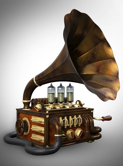 Steam punk gramophone Steam Punk Decor, Steam Punk Aesthetic, Steampunk Diy Crafts, Lampe Steampunk, Steampunk Illustration, Art Deco Ideas, Steampunk Aesthetic, Concept Art Tutorial, Steampunk Decor