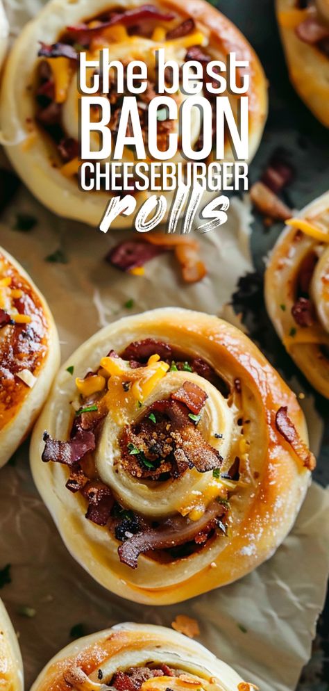 Bacon Cheeseburger Rolls [55 Minutes] – Chasety Easy Bacon Cheeseburger Roll Up, Garlic Butter Cheeseburger Roll Ups, Garlic Butter Bacon Cheeseburger Roll Ups, Garlic Butter Bacon Cheeseburger Rollups, Cheeseburger Rolls, Bacon Buns, Bacon Cheeseburger Pizza, Bacon Rolls, Classic Burger