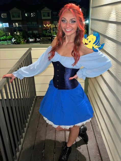 Little mermaid on land costume idea. Get navy corset in link (all clothes order from amazon) for this costume. halloween ideas  #ad Ariel Costume Ideas For Women, Ariel On Land Costume, Human Ariel Costume, Ariel Costume Ideas, Arial Costume, Little Mermaid Costume Women, Ariel Halloween Costume Women, Ariel Costume Women, Little Mermaid Halloween Costume