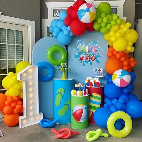 Amazon.com: Summer Pool Beach Party Decorations 146pcs Beach Ball Tropical Balloon Garland Arch Kit for Kids Luau Hawaii Baby Shower Events Birthday Party Supplies : Toys & Games Baby Pool Party 1st Birthdays, 1st Birthday Boy Pool Party Ideas, Toddler Pool Party Birthday, Pool Party Themes For Kids, Kids Pool Party Decorations, Pool Party Theme Ideas, Beach Birthday Party For Kids, Beach Birthday Party Decorations, Baby Pool Party