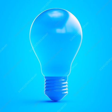 Illustration of a blue light bulb. Blue Light Bulb, Science Photos, Photo Library, Blue Light, Light Bulb, Light Blue, Stock Images, Blue