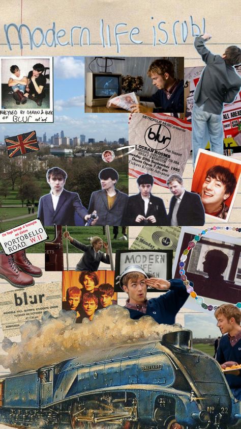 Modern life is rubbish blur collage wallpaper Damon Al barn graham coxon Alex James Dave rowntree Brit pop rock band 90s britpop British rock Modern Life Is Rubbish, Dave Rowntree, 90s Britpop, Brit Pop, Blur Band, Alex James, Graham Coxon, Ocean Room, Collage Wallpaper