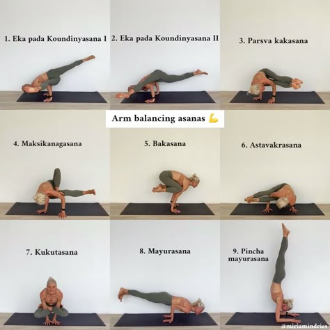 Hand Balance Yoga Poses, Forearm Balance Yoga, Arm Balancing Yoga Poses, Arm Balances Yoga Poses, Hand Balance Yoga, Yoga Arm Strength, Yoga Poses Balance, Eagle Arms Yoga, Yoga Balancing Poses