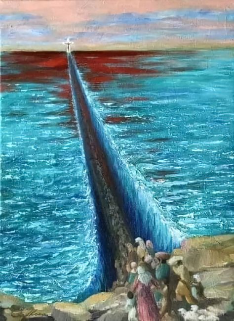 Bible Scenes, Crossing The Red Sea, Biblical Artwork, Spiritual Pictures, The Ten Commandments, Bible Images, Bible Illustrations, The Red Sea, Jesus Christ Art