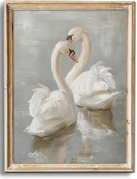 Amazon.com: uniro Vintage Wall Art Prints Decor Classical Swan Canvas Oil Painting Poster Pastel Watercolor Swan Vintage Art Pictures Farmhouse Wall Decor for Nursery Bedroom Bathroom Office (8" x 10"-UNFRAMED): Posters & Prints Aesthetic Vintage Painting, Two Swans, Vintage Wall Art Prints, Swan Art, Swan Painting, Swans Art, Lake Painting, Cute Paintings, Classic Paintings