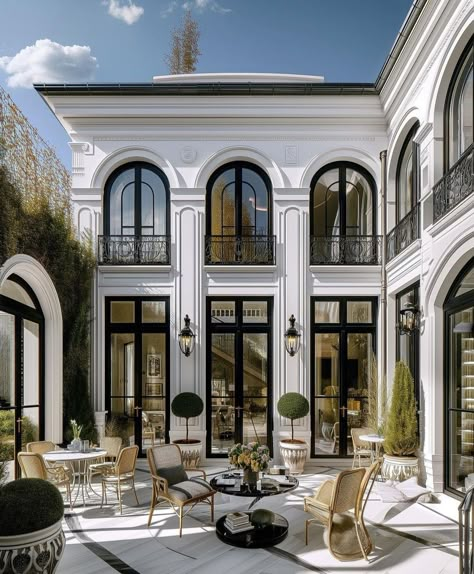 Modern Parisian Exterior, Parisian Home Exterior, Parisian House Exterior, Classic House Exterior, Classic House Design, Architectural Design House Plans, Tall Ceilings, House Outside Design, Top Floor