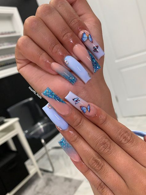 Nayelly Nails, Blue Acrylic Nails, Drip Nails, Ombre Acrylic Nails, Cute Acrylic Nail Designs, Unique Acrylic Nails, Acrylic Nails Coffin Short, Summer Acrylic Nails, Square Acrylic Nails