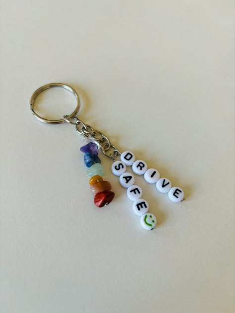 Handmade keychain made with natural stones , letters beads ,chakra natural stones Homemade Keychains For Him, Beaded Jewelry Keychain, Letter Bead Keychain Diy, Personalised Keychains, Letter Bead Crafts, Gifts To Put In Letters, Cute Keychain Ideas With Beads, Keychain Business, Handmade Key Chain