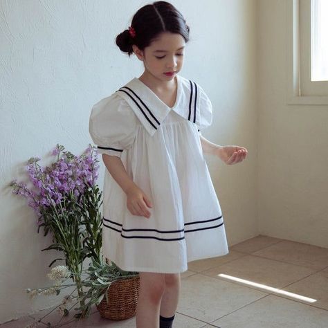 Kids Wear Girls, Kids Dress Wear, Korean Brand, Baby Dress Design, Sailor Fashion, Sailor Dress, Sailor Collar, Your Girl, Invisible Zip