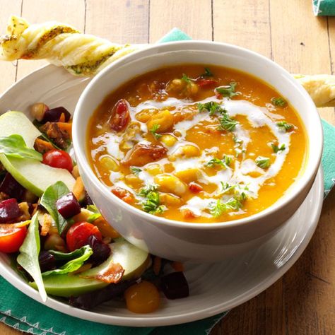 Butternut Squash Recipes Soup, Squash Soup Recipe, Best Soup Recipes, Butternut Squash Soup, Squash Soup, How To Cook Sausage, Squash Recipes, Hearty Soups, Taste Of Home