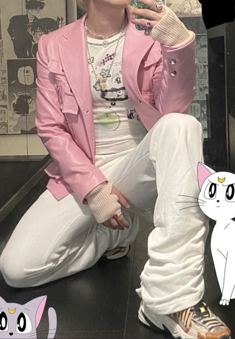 Y2k Pink Male Outfit, Pink Alt Outfits Male, Pastel Pink Outfit Men, Men In Pink Aesthetic, Pink Aesthetic Outfits Men, Pink Male Aesthetic, Love Core Outfits Male, Bimbocore Outfits Male, Pastel Mens Clothes