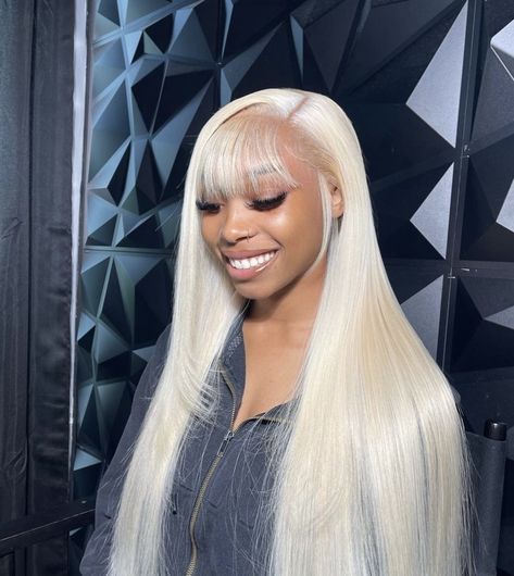 613 Wig Layers, Icy Blonde Wig Black Women, 613 Blonde Wig With Bangs, Blonde Long Wig Black Women, Slayed Lace Front Wigs, Platinum Blonde Frontal Wig, Black And Blonde Lace Front Wig, Blonde Lace Wig Hairstyles, Icy Blonde Lace Front Wig