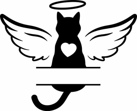 Angel Cat Drawing, Minimal Tattoo Designs, Minimal Tattoo Ideas, Simple Cat Drawing, Male Angel, Fairy Tattoo Designs, Idee Cricut, Angel Drawing, Image Svg