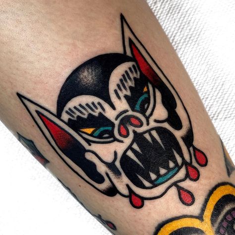 Vampire Flash Tattoo, Vampire Traditional Tattoo, Traditional Vampire Tattoo, Riverside Tattoo, Traditional Halloween Tattoo, Vampire Tattoo, Halloween Flash, Monster Tattoo, Vintage Tattoo Design