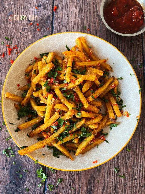 Masala Fries in the Air Fryer | Prepared In Just 10 Minutes | The Curry Guy Fries Air Fryer, Fries In The Air Fryer, Masala Fries, Seasoned Fries, Dip Sauce, Food Events, Mango Chutney, Air Fryer Dinner Recipes, Cook Up A Storm