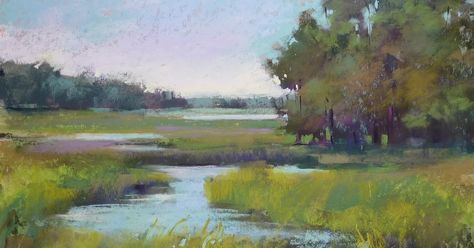 Marsh Painting, Pastel Landscape, Original Pastel, Paintings I Love, Plein Air Paintings, Water Painting, Country Art, Pastel Art, Pastel Painting