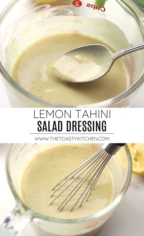 Lemon tahini salad dressing recipe - by The Toasty Kitchen #saladdressing #tahini #tahinirecipe #lemonsaladdressing #tahinisaladdressing #lemon #garlic #dijon #recipe #homemade #fromscratch Delicious Bowls, Tahini Salad, Tahini Salad Dressing, Tahini Dressing Recipe, Tahini Recipe, Easy Marinades, Lemon Tahini Dressing, Salad Dressing Recipes Homemade, Buddha Bowls