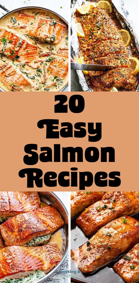 Make a quick dinner with one of these easy salmon dinner recipes. Creamy Garlic Butter Tuscan Salmon, Baked Honey Garlic Salmon in Foil, Creamy Spinach Stuffed Salmon in Garlic Butter, Honey Garlic Glazed Salmon Baked Salmon With Cream Sauce, Baked Salmon Dinner Ideas, Salmon For Dinner Party, Delicious Salmon Recipes Oven Baked, Make Ahead Salmon Recipes, Salmon Ideas Healthy, Recipes Using Salmon, Salmon Recipes For Non Fish Lovers, Coho Salmon Recipes Baked