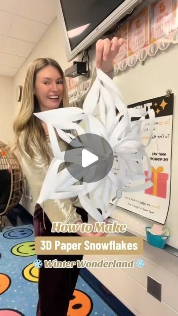 Paige | Second Grade Teacher on Instagram: "Time to turn your classroom into a Winter Wonderland ❄️

#teacher #classroomdecor #teachersfollowteachers #teachertips #teacherhack #snowflakes #3dsnowflake" Snowflake Coffee Filter, Winter Wonderland School, Winter Wonderland Classroom, Snowman Crafts For Adults, Paper Tree Classroom, Classroom Parent, Wonderland Classroom, 3d Paper Snowflakes, Snowflake Art